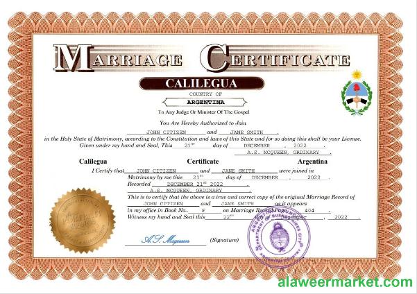 Argentina marriage certificate Word and PDF template